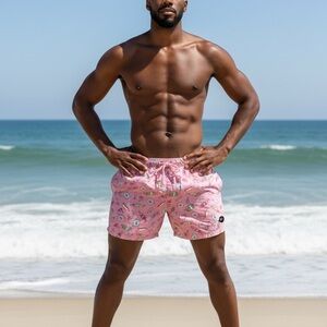 SAXX Pink Patterned Swim Trunks Size L